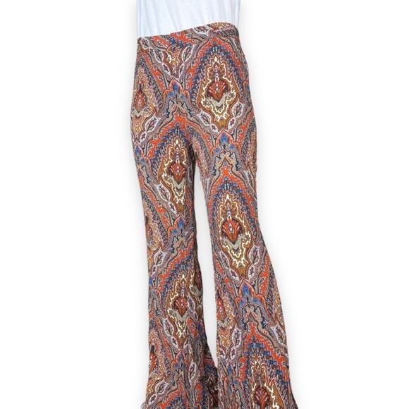 Zara Brown Orange Boho Paisley Print Flare Leg Pants Bloggers Fav Medium - Picture 11 of 11